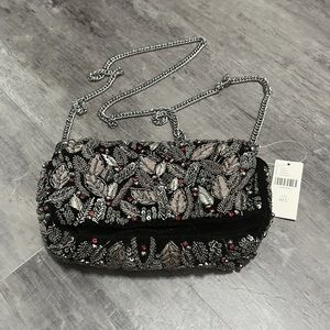 NEW with tags Anthropolgie Black Velvet Fall Foliage Beaded Clutch